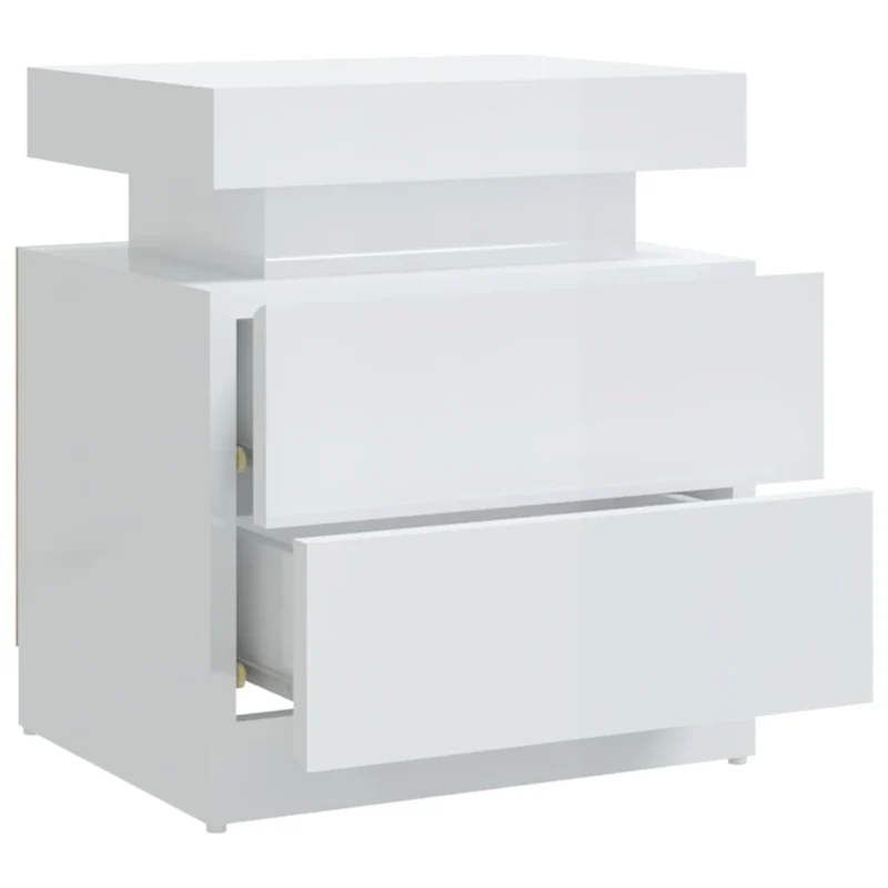 Table de chevet avec deux tiroirs 45 x 35 x 52 cm bois d'ingénierie blanc brilliant DEC033505