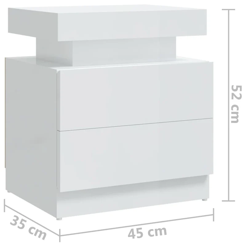 Table de chevet avec deux tiroirs 45 x 35 x 52 cm bois d'ingénierie blanc brilliant DEC033505