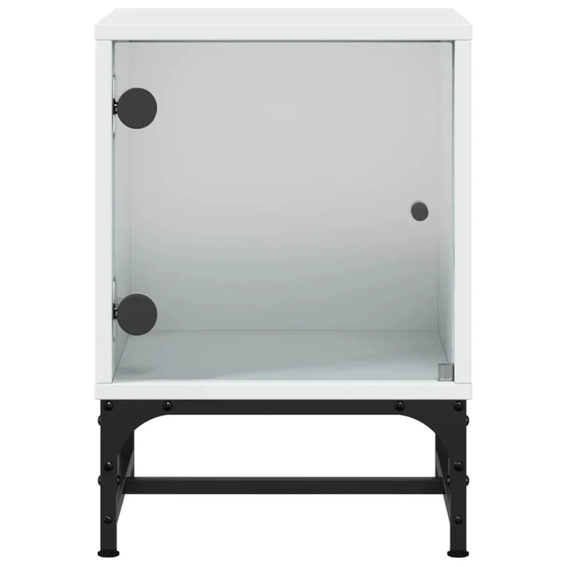 Table de chevet avec porte vitrée 35 x 37 x 50 cm bois d'ingénierie blanc verre acier DEC033265