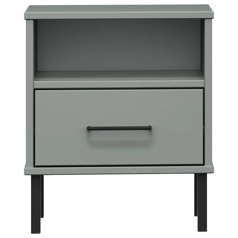 Table de chevet avec pieds en métal et tiroir et étagère 40 x 35 x 46,5 cm en bois pin massif gris DEC033245