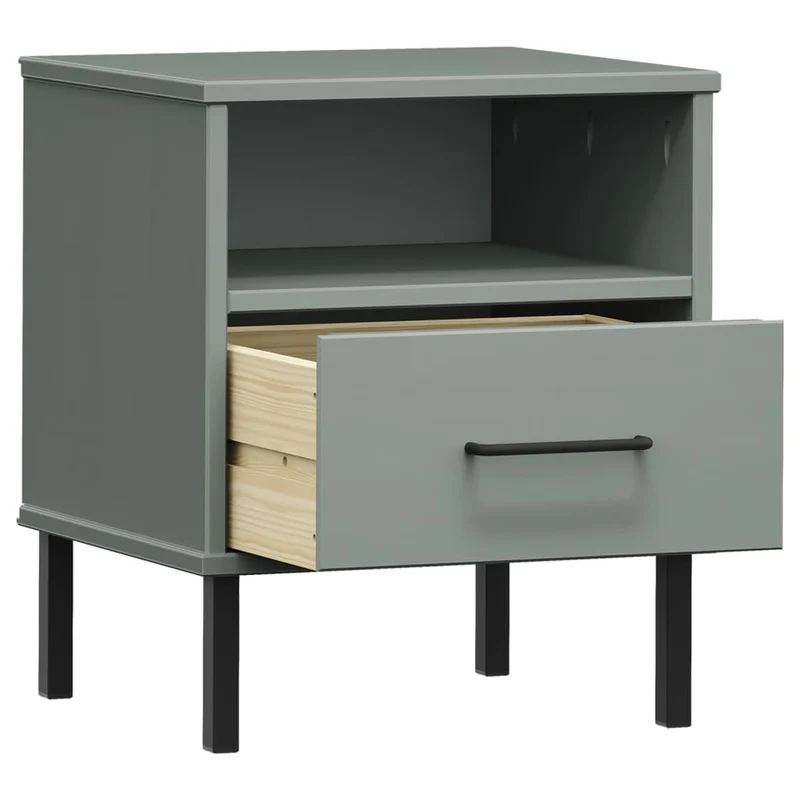 Table de chevet avec pieds en métal et tiroir et étagère 40 x 35 x 46,5 cm en bois pin massif gris DEC033245