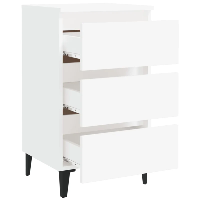 Table de chevet 3 tiroirs avec pieds en métal 40 x 35 x 69 cm bois d'ingénierie blanc DEC033228