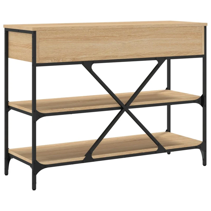 Table console avec tiroirs et étagères 100 x 34,5 x 75 cm en bois d'ingénierie couleur chêne et acier DEC031635