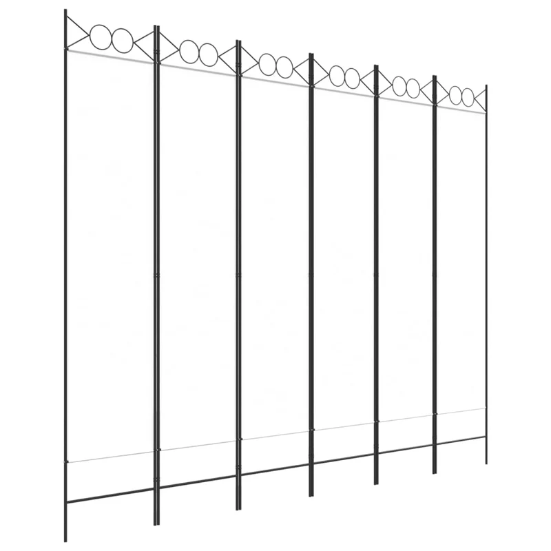 Paravent séparateur de pièce cloison 6 panneaux 240 x 200 cm tissu blanc et fer DEC031045