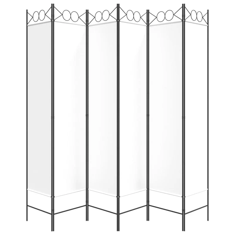 Paravent séparateur de pièce cloison 6 panneaux 240 x 200 cm tissu blanc et fer DEC031045