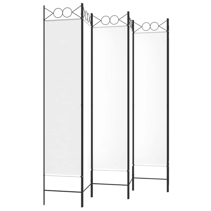 Paravent séparateur de pièce cloison 6 panneaux 240 x 200 cm tissu blanc et fer DEC031045
