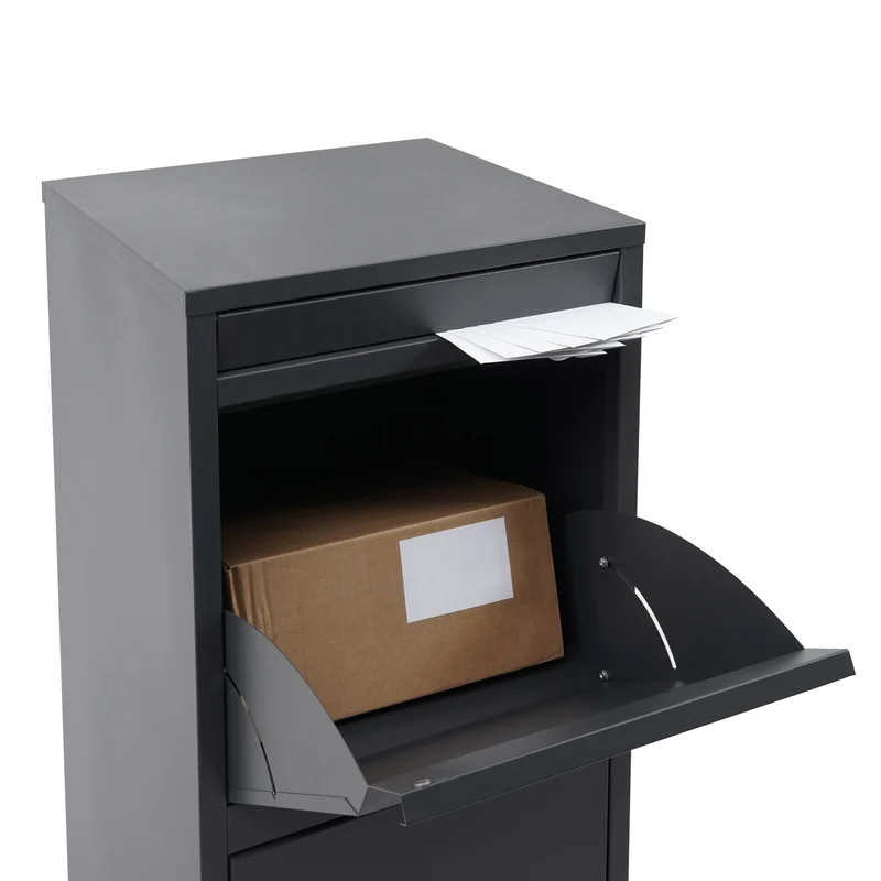 Boîte à colis paquet boîte aux lettres sur pieds 102x41x38 cm en acier inoxydable anthracite galvanisé 04_0001374