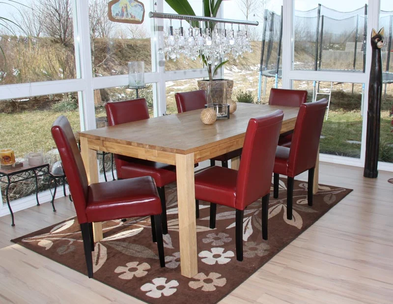 Lot de 2 chaises de salle à manger cuisine en cuir rouge pieds en bois foncés design moderne 04_0000287