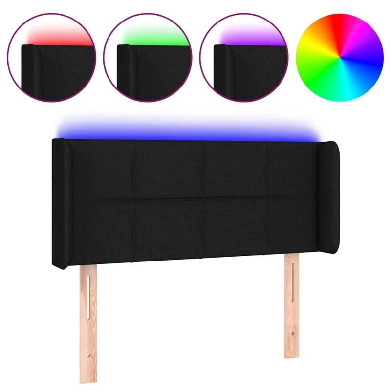 Tête de lit accessoire couchage chambre à coucher meuble à LED 93 x 16 x 78/88 cm tissu noir TDL0200514