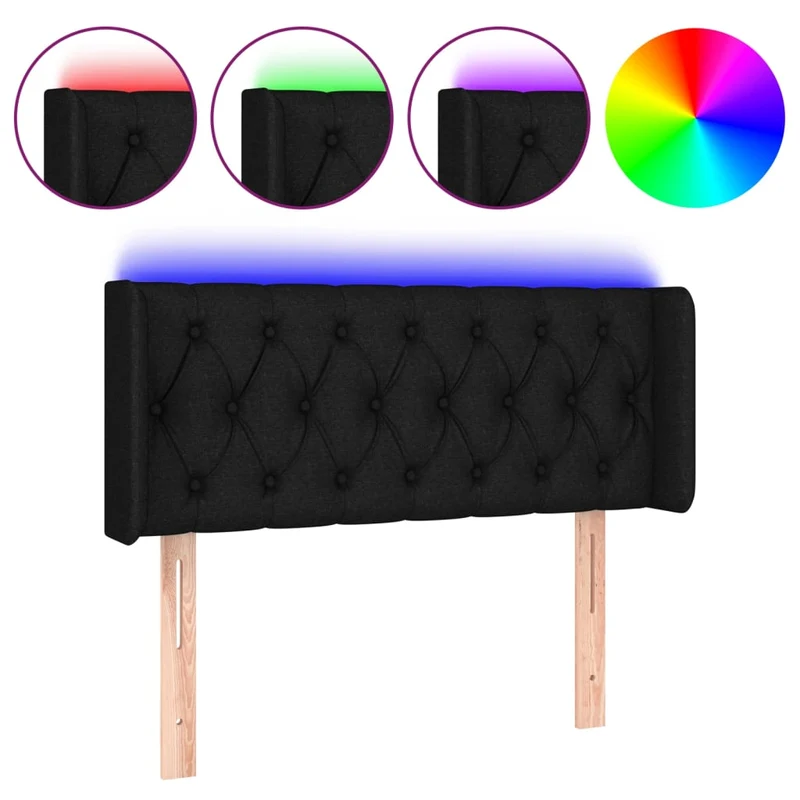 Tête de lit accessoire couchage chambre à coucher meuble à LED 93 x 16 x 78/88 cm tissu noir TDL0200512