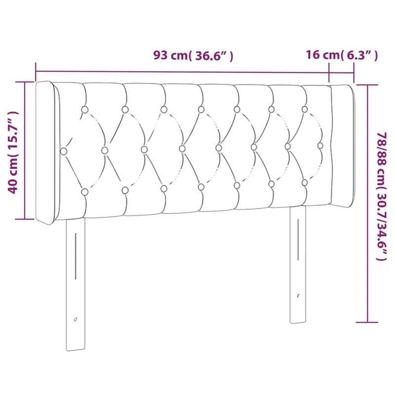 Tête de lit accessoire couchage chambre à coucher meuble à LED 93 x 16 x 78/88 cm tissu noir TDL0200512