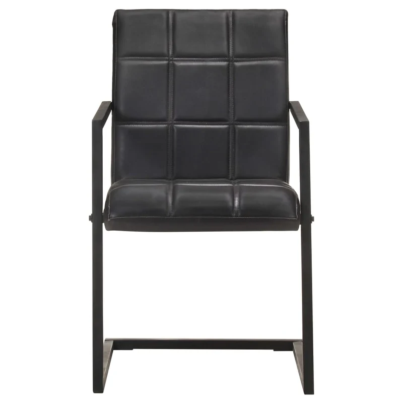 Lot de 2 chaises de salle à manger cuisine cantilever design rétro cuir noir véritable CDS020371