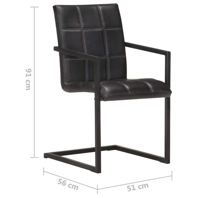 Lot de 2 chaises de salle à manger cuisine cantilever design rétro cuir noir véritable CDS020371
