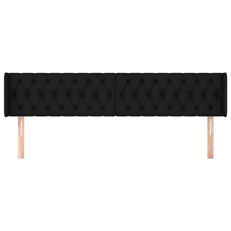 Tête de lit accessoire couchage chambre à coucher meuble capitonné avec rebord latéral 203 x 16 x 78/88 cm tissu noir TDL0204492