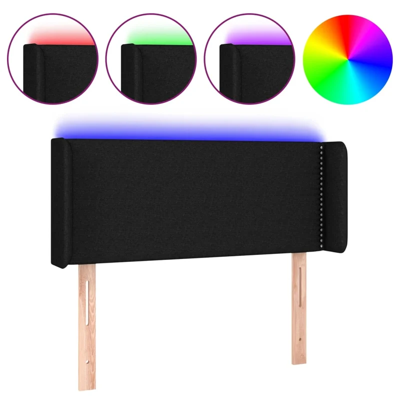 Tête de lit accessoire couchage chambre à coucher meuble à LED 93 x 16 x 78/88 cm tissu noir TDL0200515