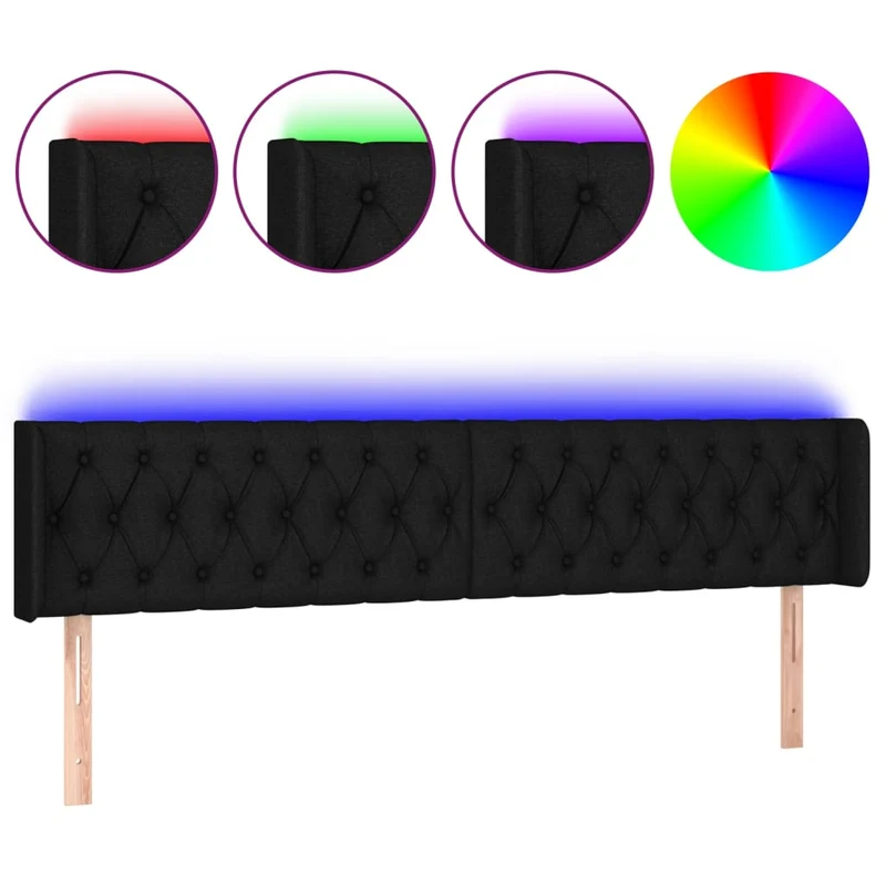 Tête de lit accessoire couchage chambre à coucher meuble à LED 183 x 16 x 78/88 cm tissu noir TDL0200640