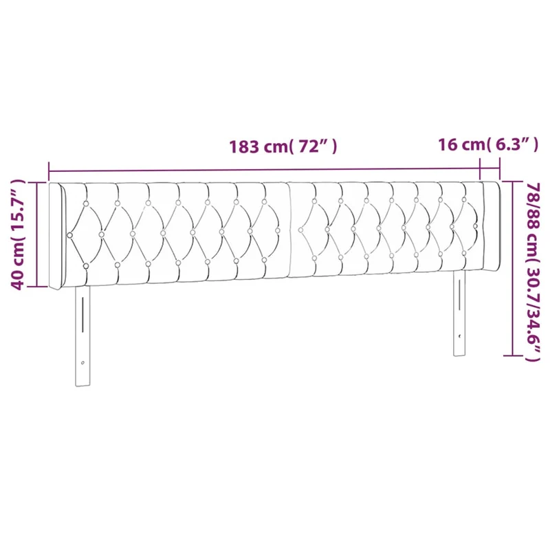 Tête de lit accessoire couchage chambre à coucher meuble à LED 183 x 16 x 78/88 cm tissu noir TDL0200640