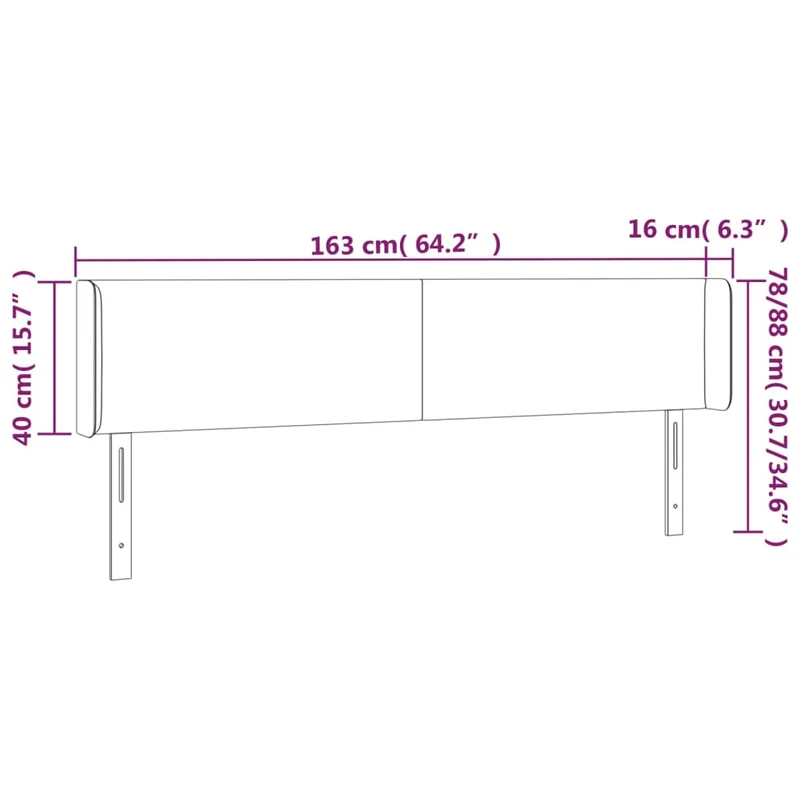 Tête de lit accessoire couchage chambre à coucher meuble avec rebord latéral 163 x 16 x 78/88 cm tissu noir TDL0204535