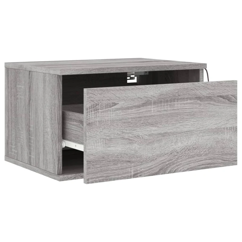 Table de chevet murale avec lumières LED et tiroir 50 x 36 x 30 cm en bois d'ingénierie gris DEC034210