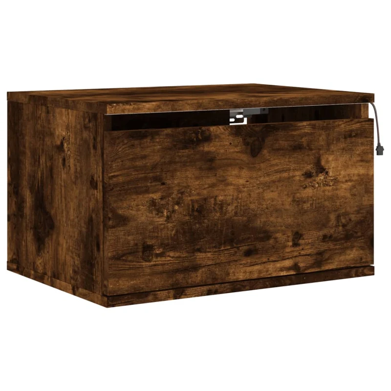 Table de chevet murale avec lumières LED et tiroir 50 x 36 x 30 cm en bois d'ingénierie couleur chêne fumé DEC034170