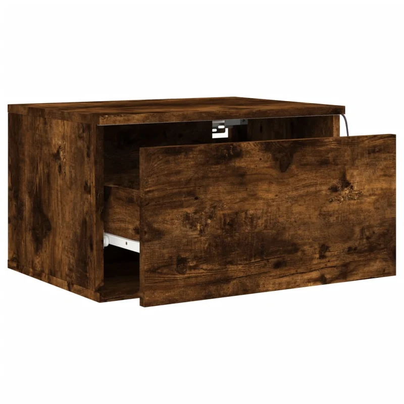 Table de chevet murale avec lumières LED et tiroir 50 x 36 x 30 cm en bois d'ingénierie couleur chêne fumé DEC034170