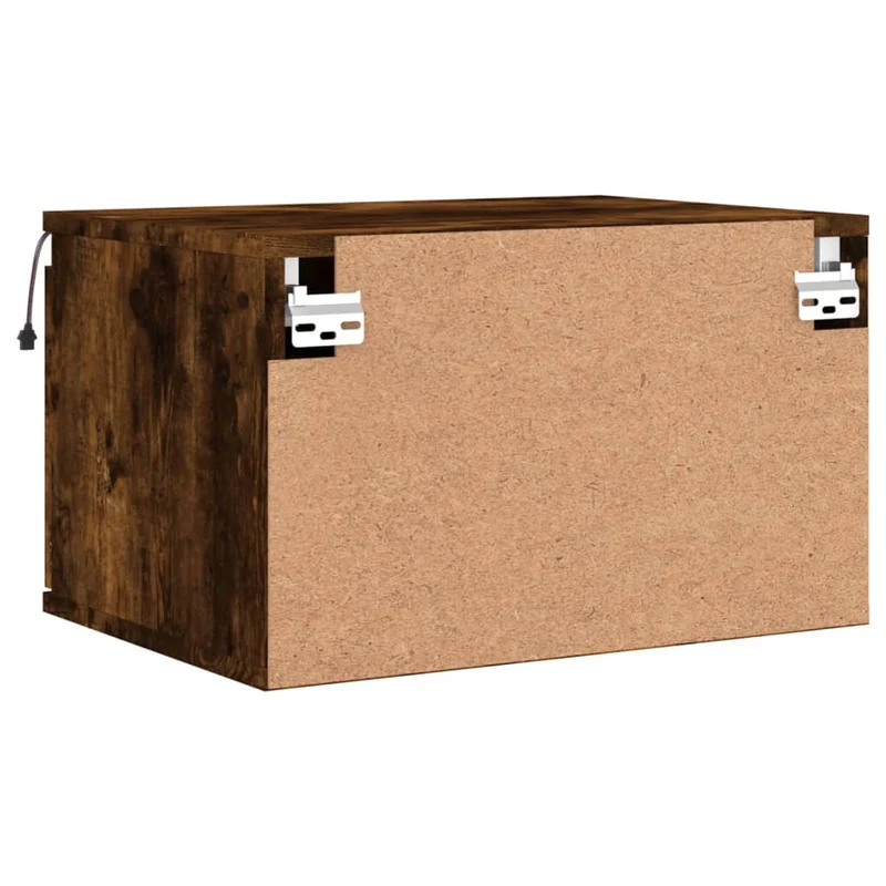 Table de chevet murale avec lumières LED et tiroir 50 x 36 x 30 cm en bois d'ingénierie couleur chêne fumé DEC034170