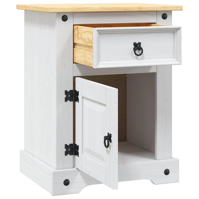 Table de chevet avec tiroir et compartiment avec porte 53 x 39 x 66 cm bois de pin massif blanc DEC033932