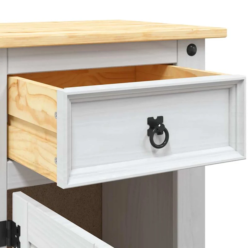 Table de chevet avec tiroir et compartiment avec porte 53 x 39 x 66 cm bois de pin massif blanc DEC033932