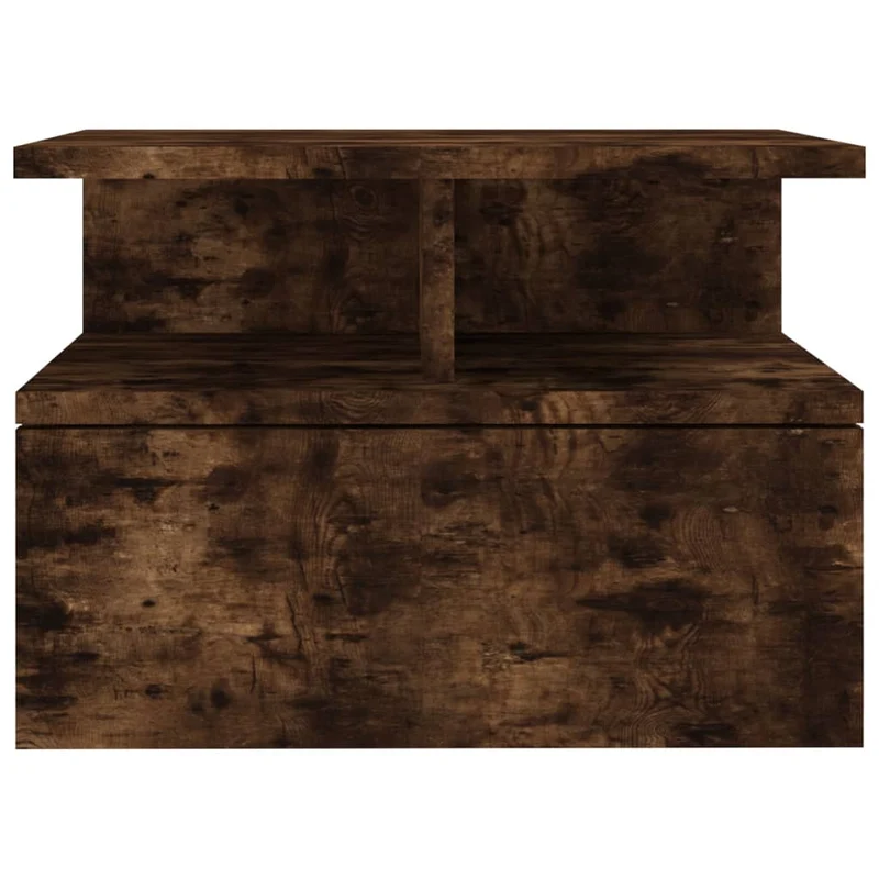 Table de chevet murale avec tiroir et étagères 40 x 31 x 27cm bois ingénierie marron DEC033921