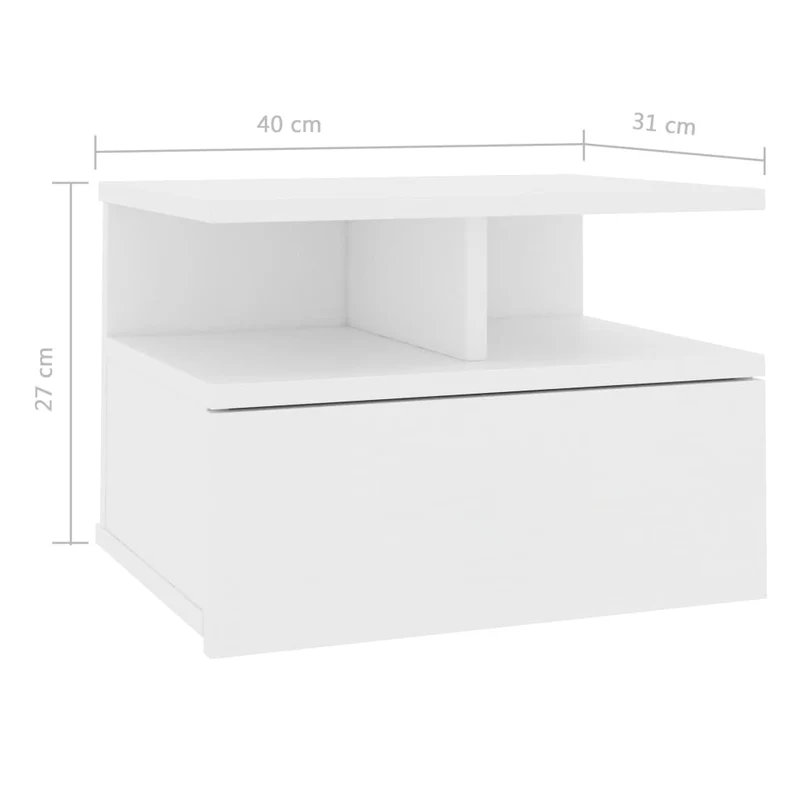 Table de chevet murale avec tiroir et compartiments 40 x 31 x 27 cm bois d'ingénierie blanc DEC033917