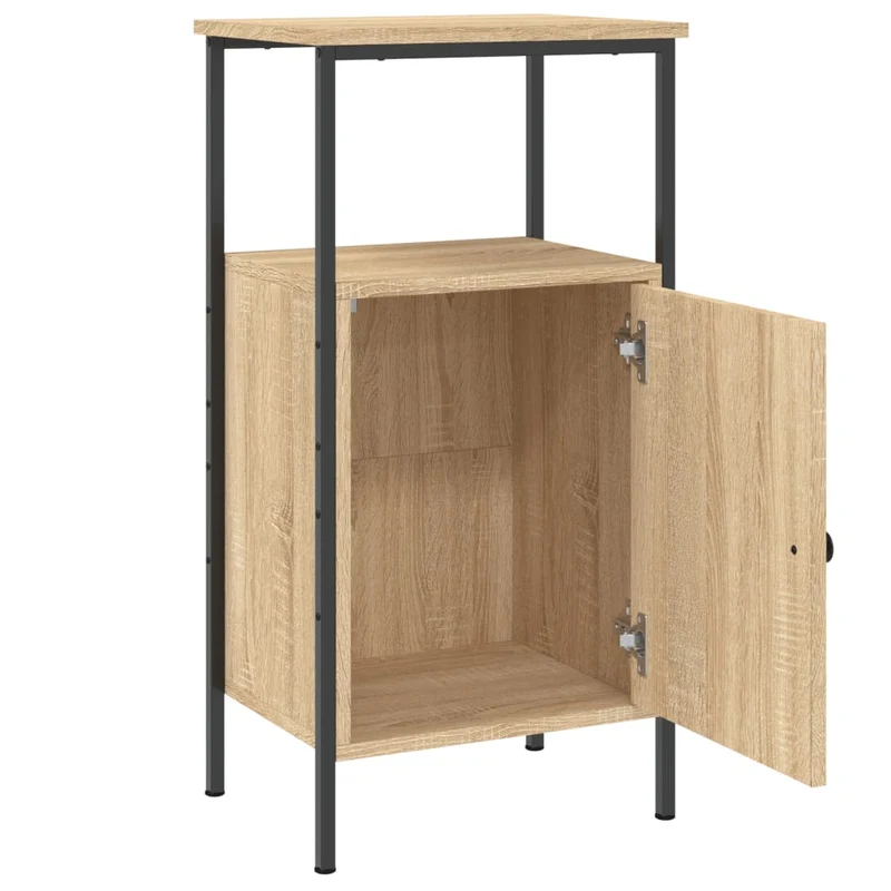 Table de chevet avec compartiment de rangement avec porte 41 x 31 x 80 cm bois d'ingénierie et fer DEC033874