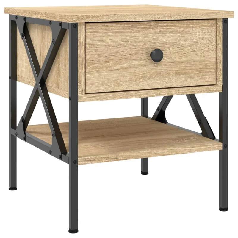 Table de chevet avec tiroir et étagère 40 x 42 x 45 cm bois d'ingénierie et fer DEC033868