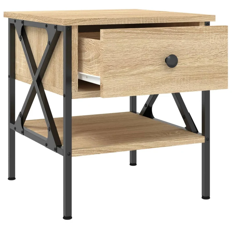 Table de chevet avec tiroir et étagère 40 x 42 x 45 cm bois d'ingénierie et fer DEC033868