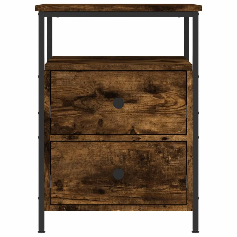 Table de chevet avec deux tiroirs et étagère 44 x 45 x 60 cm bois d'ingénierie marron et fer DEC033651