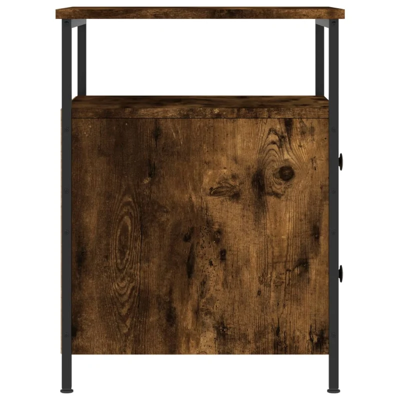 Table de chevet avec deux tiroirs et étagère 44 x 45 x 60 cm bois d'ingénierie marron et fer DEC033651