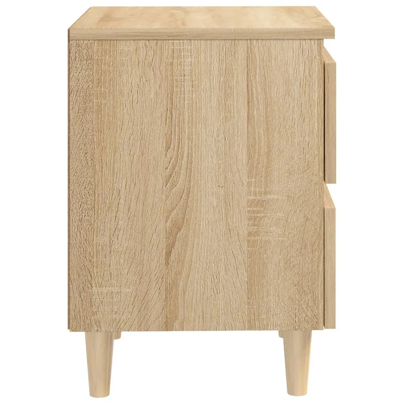 Table de chevet 2 tiroirs avec pieds en pin 40 x 35 x 50 cm bois d'ingénierie couleur chêne DEC033260