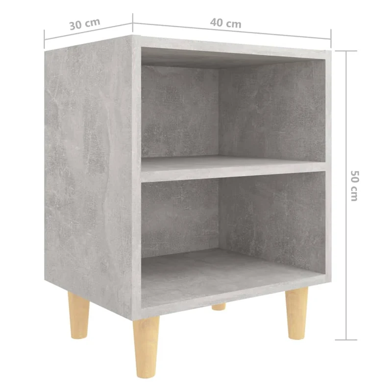 Table de chevet avec compartiments ouverts avec pieds en bois 40 x 30 x 50 cm bois d'ingénierie gris DEC033212