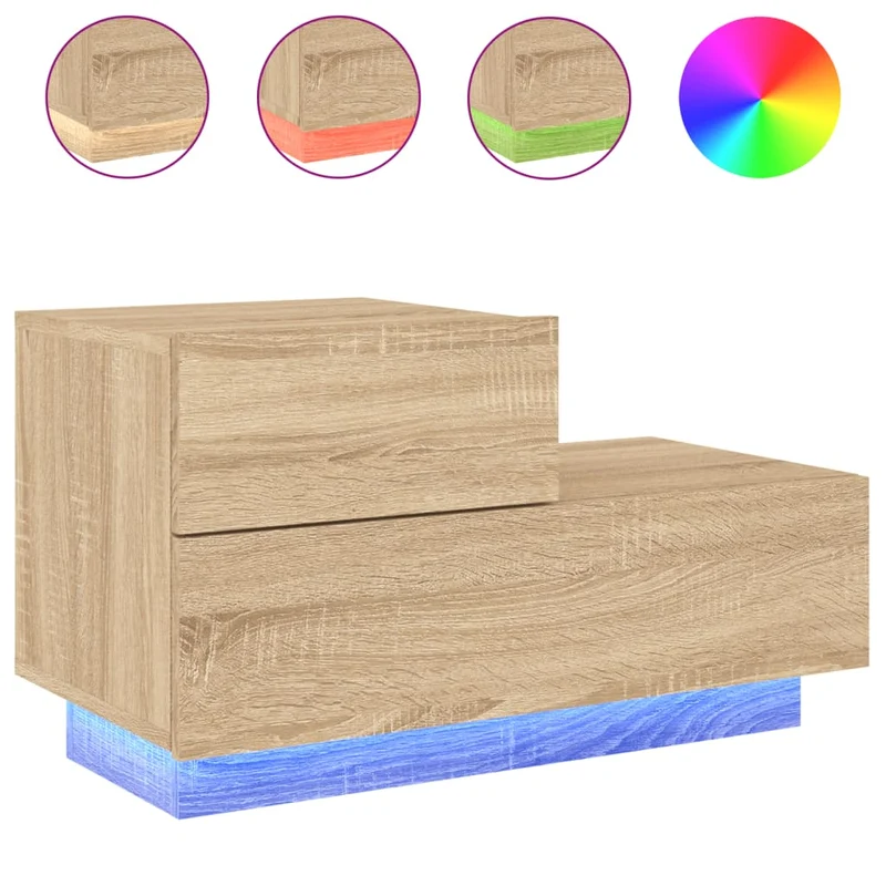 Table de chevet avec lumières LED et tiroirs 70 x 36 x 40,5 cm bois d'ingénierie couleur chêne DEC033188