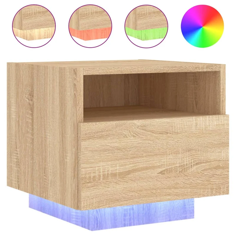 Table de chevet avec lumières LED et tiroir 40 x 39 x 37 cm en bois d'ingénierie DEC033185