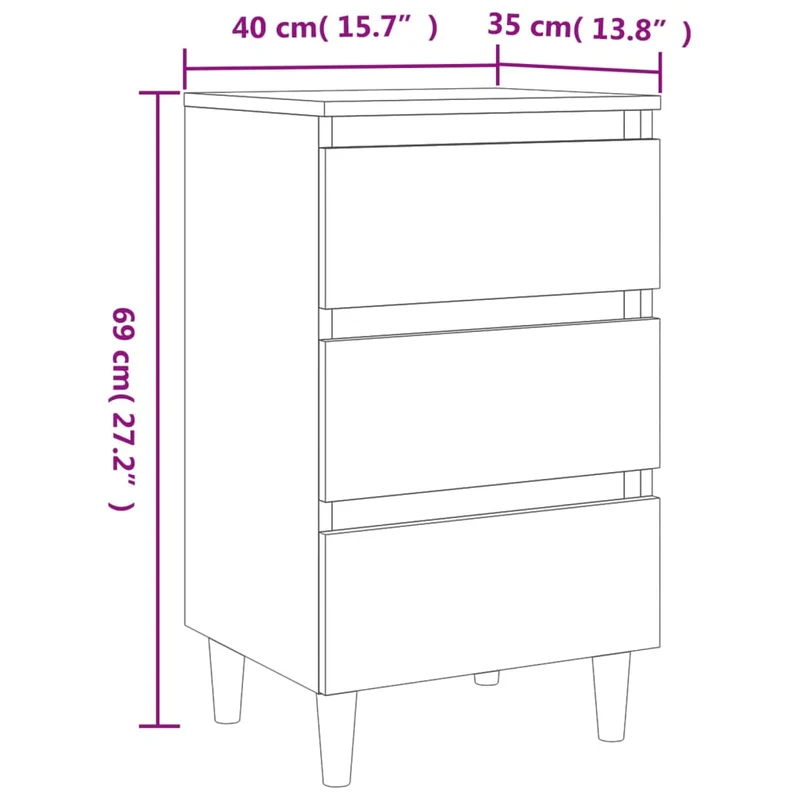 Lot de 2 tables de chevet avec 3 tiroirs 40 x 35 x 69cm bois d'ingénierie gris DEC035946