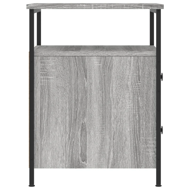 Lot de 2 tables de chevet avec deux tiroirs et étagère 44 x 45 x 60cm bois d'ingénierie gris et fer DEC035743