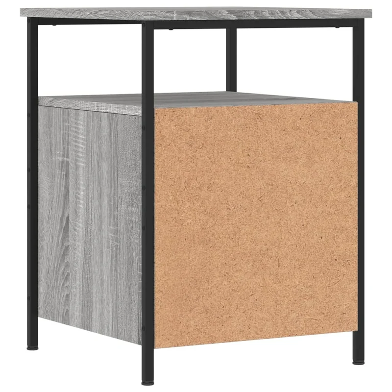 Lot de 2 tables de chevet avec deux tiroirs et étagère 44 x 45 x 60cm bois d'ingénierie gris et fer DEC035743