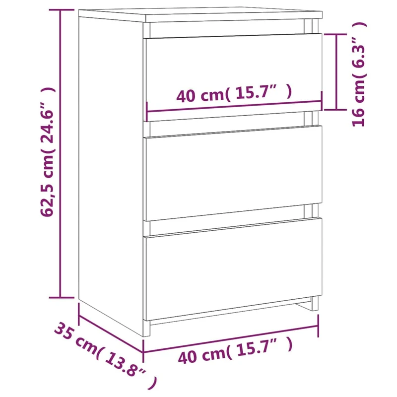 Lot de 2 tables de chevet avec 3 tiroirs 40 x 35 x 62,5cm bois ingénierie gris DEC035705