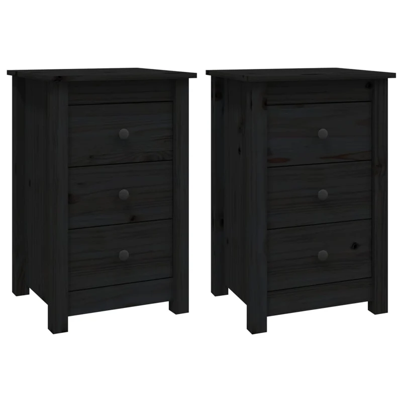 Lot de 2 tables de chevet avec tiroirs 40 x 35 x 61,5 cm bois de pin massif noir DEC035559