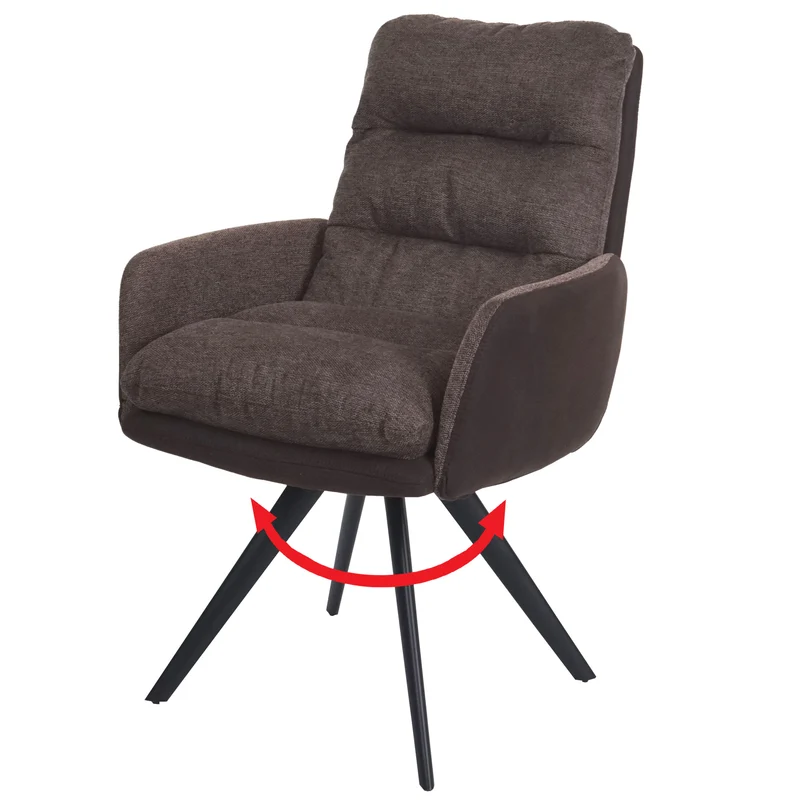 Chaise de salle à manger de cuisine pivotante position automatique tissu/textile marron foncé avec accoudoirs 04_0006360