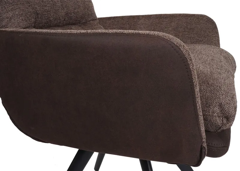 Chaise de salle à manger de cuisine pivotante position automatique tissu/textile marron foncé avec accoudoirs 04_0006360