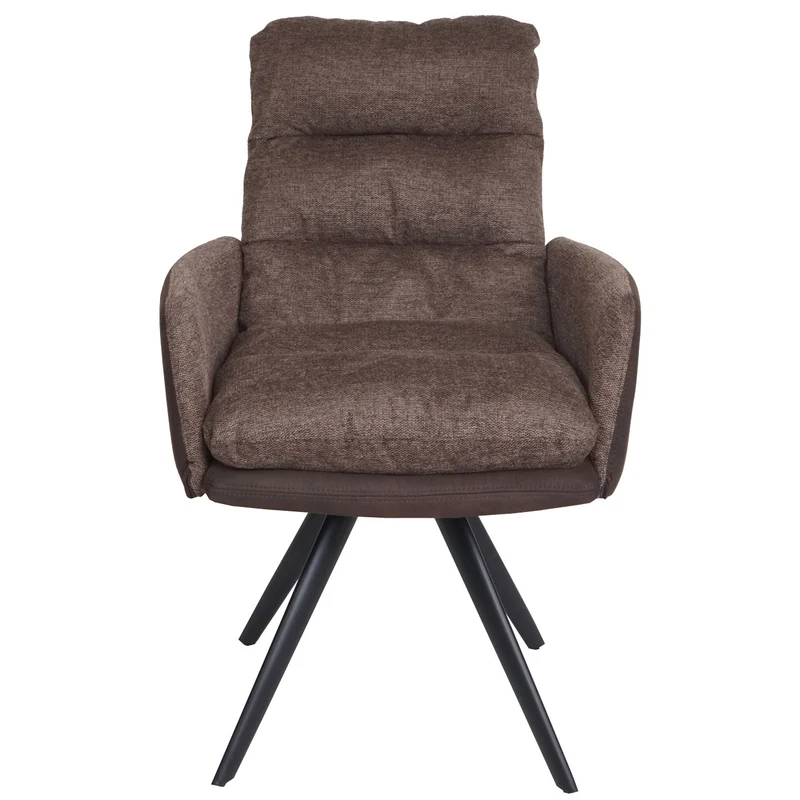 Chaise de salle à manger de cuisine pivotante position automatique tissu/textile marron foncé avec accoudoirs 04_0006360