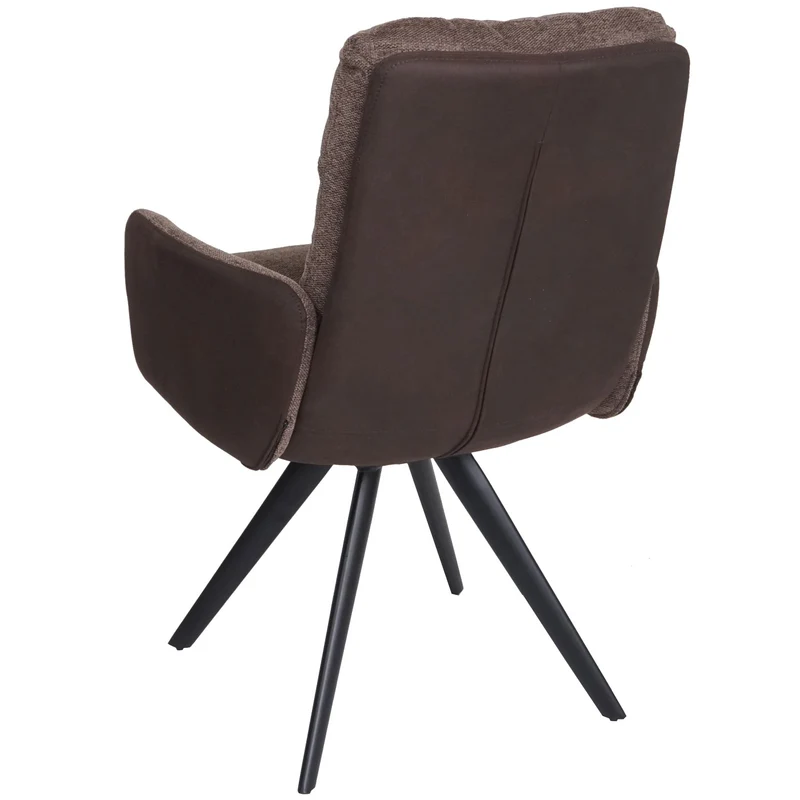 Chaise de salle à manger de cuisine pivotante position automatique tissu/textile marron foncé avec accoudoirs 04_0006360