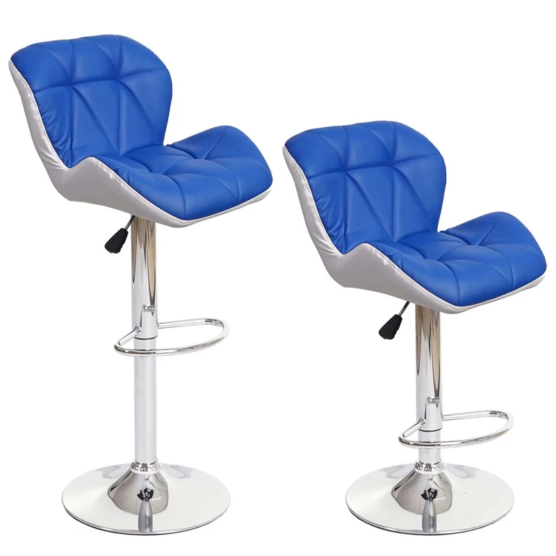 2x tabourets de bar chaise de comptoir hauteur réglable en synthétique bleu cadre en acier chromé 04_0000112