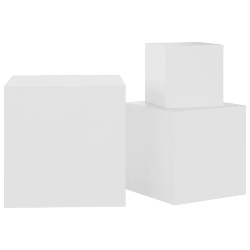 Lot de 3 tables d'appoint suppot de plantes bout de canapé en bois d’ingénierie blanc DEC032657